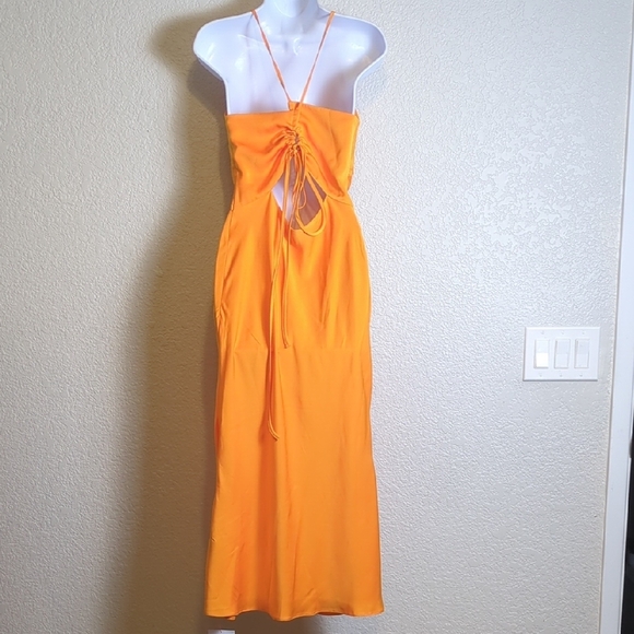 ASOS Design orange satin cut out sleeveless tie back midi dress - Picture 7 of 14